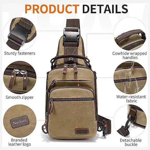 Sling Bag for Men Waxed Canvas Crossbody Bag Chest Bag Water Khaki
